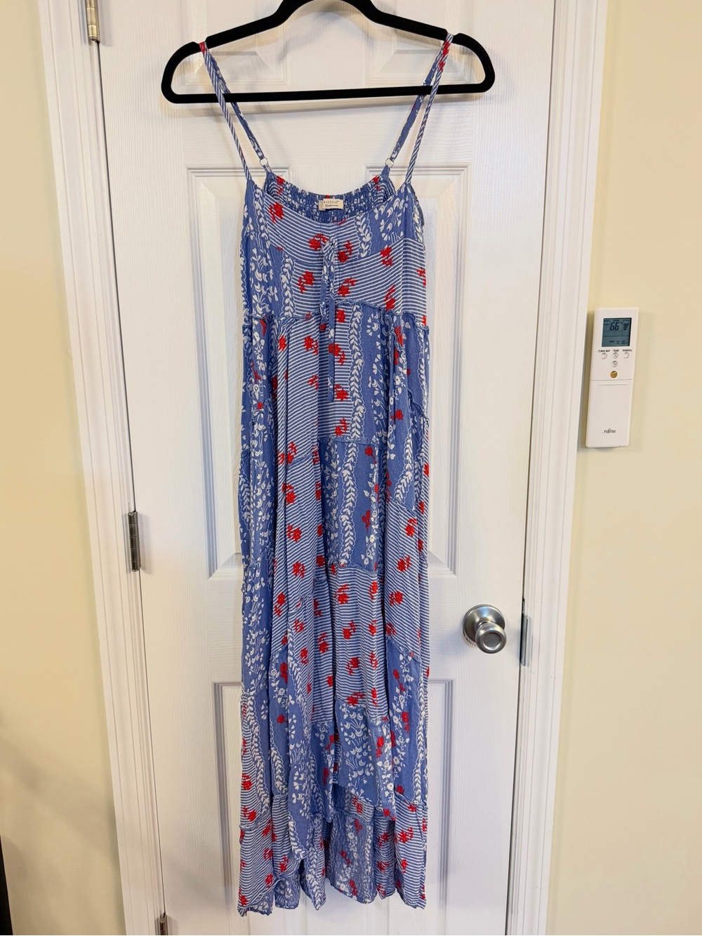Lovestitch Blue Patchwork Floral Stripe Maxi Dress Size Small Boho